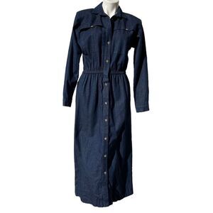 Gotcha Covered vintage NEW Denim Maxi Dress Button Up Long Sleeve Cotton Blue Si